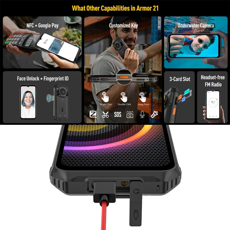 Dual Back Cameras, IP68/IP69K Waterproof Dustproof Shockproof, Face ID & Fingerprint Identification, 6.58 inch Android 13 MediaTek Helio G99 Octa Core up to 2.2GHz, Network: 4G, OTG, NFC, Global Version with Google Play