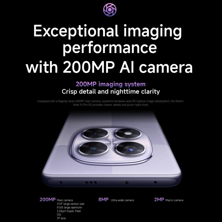 Xiaomi Redmi Note 14 Pro 5G Global, 8GB+256GB, In-screen Fingerprint, 6.67 inch Xiaomi HyperOS MediaTek Dimensity 7300-Ultra Octa Core, NFC, Network: 5G