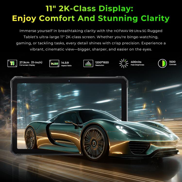 HOTWAV Tab R9 Ultra IP68/IP69K Rugged Tablet, 8GB+512GB, 11 inch Android 15 Unisoc T8200 Octa Core 5G Network, Global Version with Google Play, EU Plug