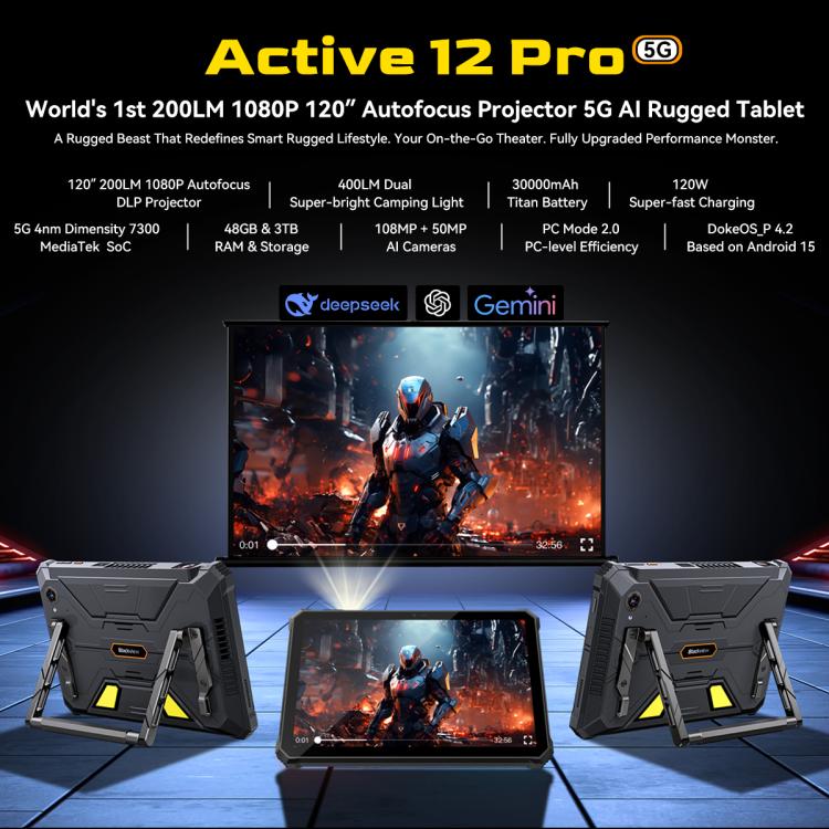 Blackview Active 12 Pro 5G Rugged Tablet, 12GB+256GB, 11 inch Android 15 Dimensity 7300 Octa Core, Global Version with Google Play